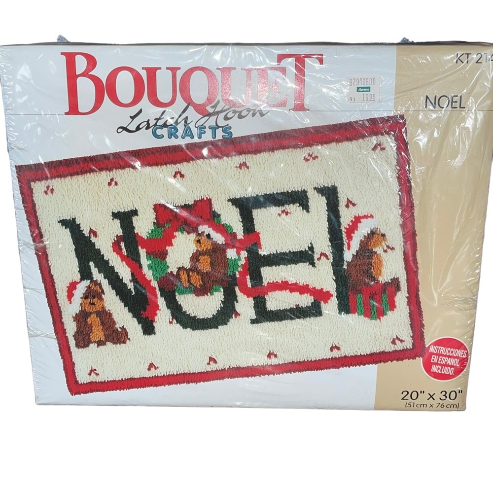 Bouquet Latch Hook Kit Noel 20" X 30”RUG KIT  Kit#214 Vintage New Sealed Box.